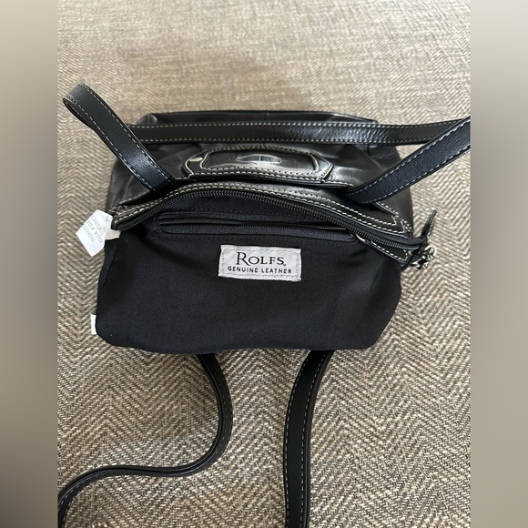 Rolf's - Genuine Black Leather Handbag Small Purse Multiple Compartments inside - Picture 11 of 11